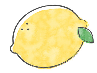 レモン　手描き　水彩　檸檬　果物　柑橘類　食べ物　フルーツ　黄色　挿絵　イラスト　ワンポイント　実