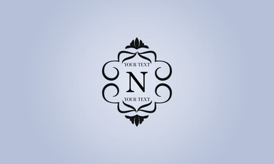 Refined logo with the letter N in the center (sign, symbol, emblem, ornament). Modern vector monogram with space for text.