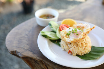 Fried rice with vegetable on street food thai restaurant