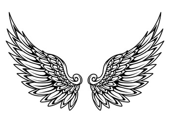 Obraz premium A black and white illustration of a pair of angel wings.