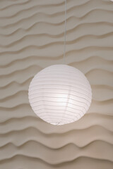 Beige paper lamps in modern interior. cozy home interior
