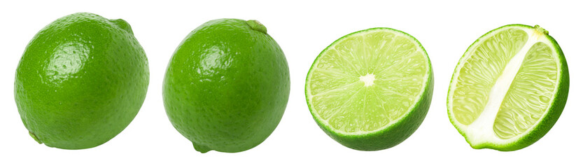 Natural fresh lime and half-isolated, transparent png, PNG format, cut out, collection.