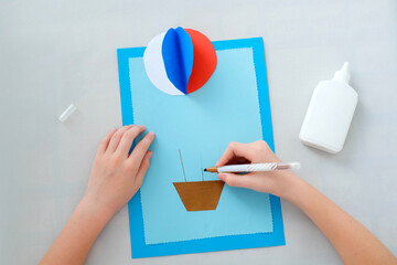  Balloon step by step instructions from colored paper. DIY concept. Step-by-step photo...