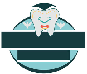round logo for a dentist in the shape of a white tooth