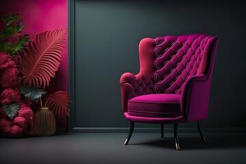 grey interior with magenta armchair, Generative Ai