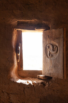Window of a Celtiberian dwelling in Numantia, in the archaeological site that can be visited, Cerro de la Muela, Garray