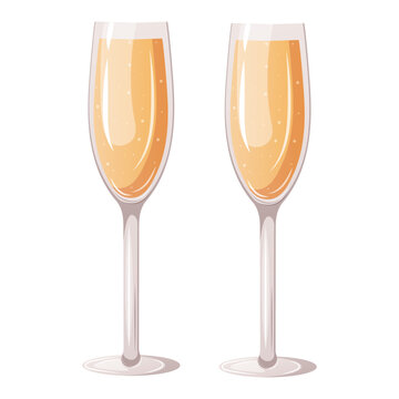 Glasses of champagne, sparkling wine vector illustration. Cartoon isolated glasses for Happy Birthday, Christmas and New Year greetings
