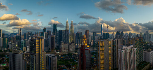 Fototapeta na wymiar Panorama aerial evening view of beautiful Kuala Lumpur city skyline. Malaysia
