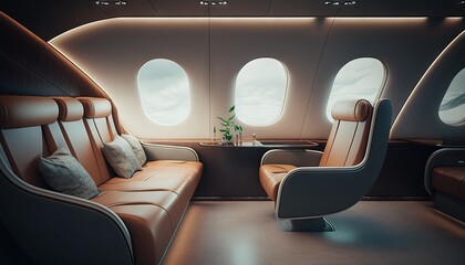 Futuristic luxurious corporate plane interior design generative ai	