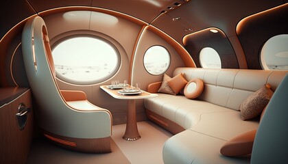 Futuristic luxurious corporate plane interior design generative ai	
