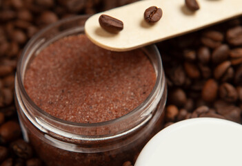 image of sugar scrub wooden stick coffee beans background