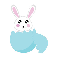 Rabbit sits in an eggshell