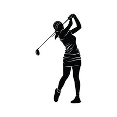 Woman playing golf silhouette vector illustration. Professional golfer with black colour and white background