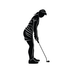 Woman playing golf silhouette vector illustration. Professional golfer with black colour and white background