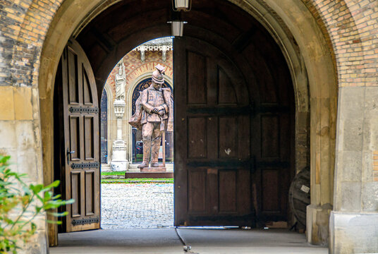 Entrance to the Vienna's Arsenal with statue auf an ulan soldier, Austria