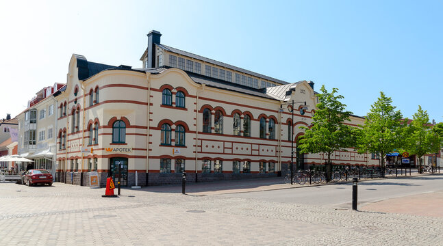 Old market hall in V&auml;stervik with pharmacy shop, Sweden