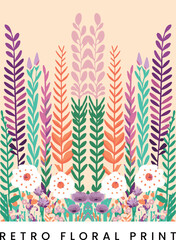 Vector Abstract Retro Screen Print Botanical Garden Floral or Botanical Surface Pattern Elements for Poster, Book Cover or Advertisement Background.