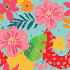 Vector Doodle Drawing Abstract Floral Seamless Surface Pattern for Products or Wrapping Paper Prints.