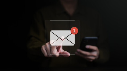 New email notification concept. Businessmen touch on email in virtual screen. for business e-mail...