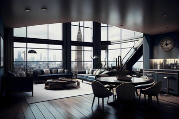 Modern and comfortable penthouse in London, England. Generative AI. - obrazy, fototapety, plakaty