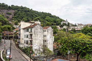 Old colonial Portuguese architecture houses in Lapa and Santa Teresa district of Rio de Janeiro,...