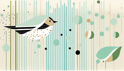 illustration with stripes and polka dots on beige paper