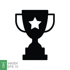 Trophy glyph icon. Simple solid style for app and web design element. Winner, award, cup, champ, contest, prize, won concept. Vector illustration isolated on white background. EPS 10.