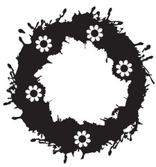 Wreath black silhouette. Wreath with flowers. Vector illustration