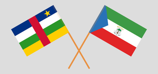 Crossed flags of Central African Republic and Equatorial Guinea. Official colors. Correct proportion