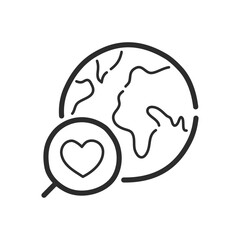 Search for love around the world icon. Hand drawing design style. Vector.