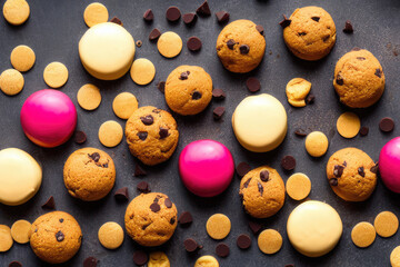 Obraz premium Chocolate and Vanilla Ice Cream Scoops with Mouth-Watering Dripping Chocolate and Choco Chips - Tempting Sweet Treat for Summer Parties and Celebrations