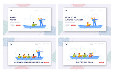 Business Team Hard Work Landing Page Template Set. Teamwork, Unity, Collaboration Of Characters Working Together © Pavlo Syvak