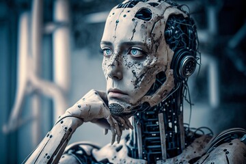 Robot thinking about. Generative AI
