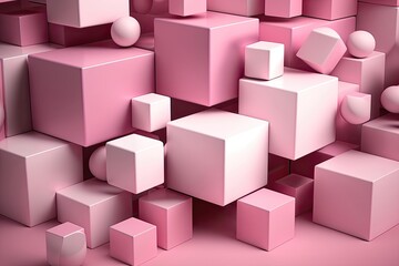 Abstract 3d render pink geometric background. Generative AI