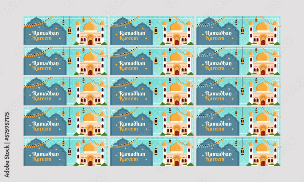 Wall mural marhaban ya ramadan muslim banner template set vector flat design