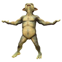 3D Rendering Green Alien on White