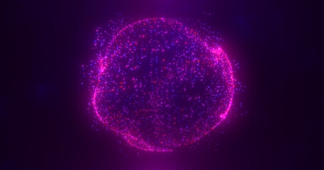 Obraz na płótnie Canvas Abstract round blue to purple sphere light bright glowing from energy rays and magic waves from particles and dots, abstract background