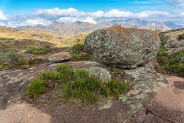 Andringitra national park, Haute Matsiatra region, Madagascar, beautiful mountain landscape. Hiking in Andringitra mountains. Sunny day with clear view. Madagascar wilderness landscape.