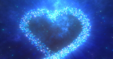 Fototapeta premium Glowing blue love heart made of particles on a blue festive background for Valentine's Day