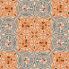 Ethnic floral mosaic tile. Abstract geometric ornamental seamless pattern. Vintage decorative ornament.