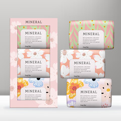Vector Beauty Gift Box Packaging Soap Set with Floral Pattern Wrapping.