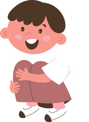 Cute cartoon happy child flat icon Easter celebration
