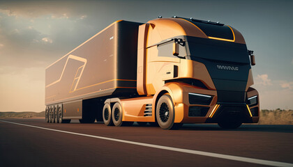 Futuristic Truck on the highway. Transportation truck, Truck on high way - obrazy, fototapety, plakaty