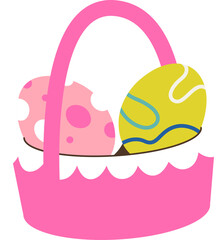 Easter eggs in pink basket flat icon