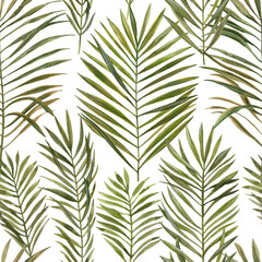Green palm leaf pattern. Tropical plants. Watercolor botany.