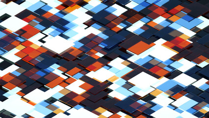 Abstract blue white and orange isometric 3D render background