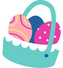 Easter eggs in blue basket flat icon