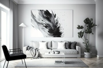 an abstract black and white painting