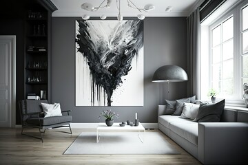 abstract black and white artwork on a wall