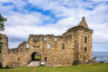 The historic remains of St Andrews Castle, a 13th century medieval fortress situated on a cliff top...